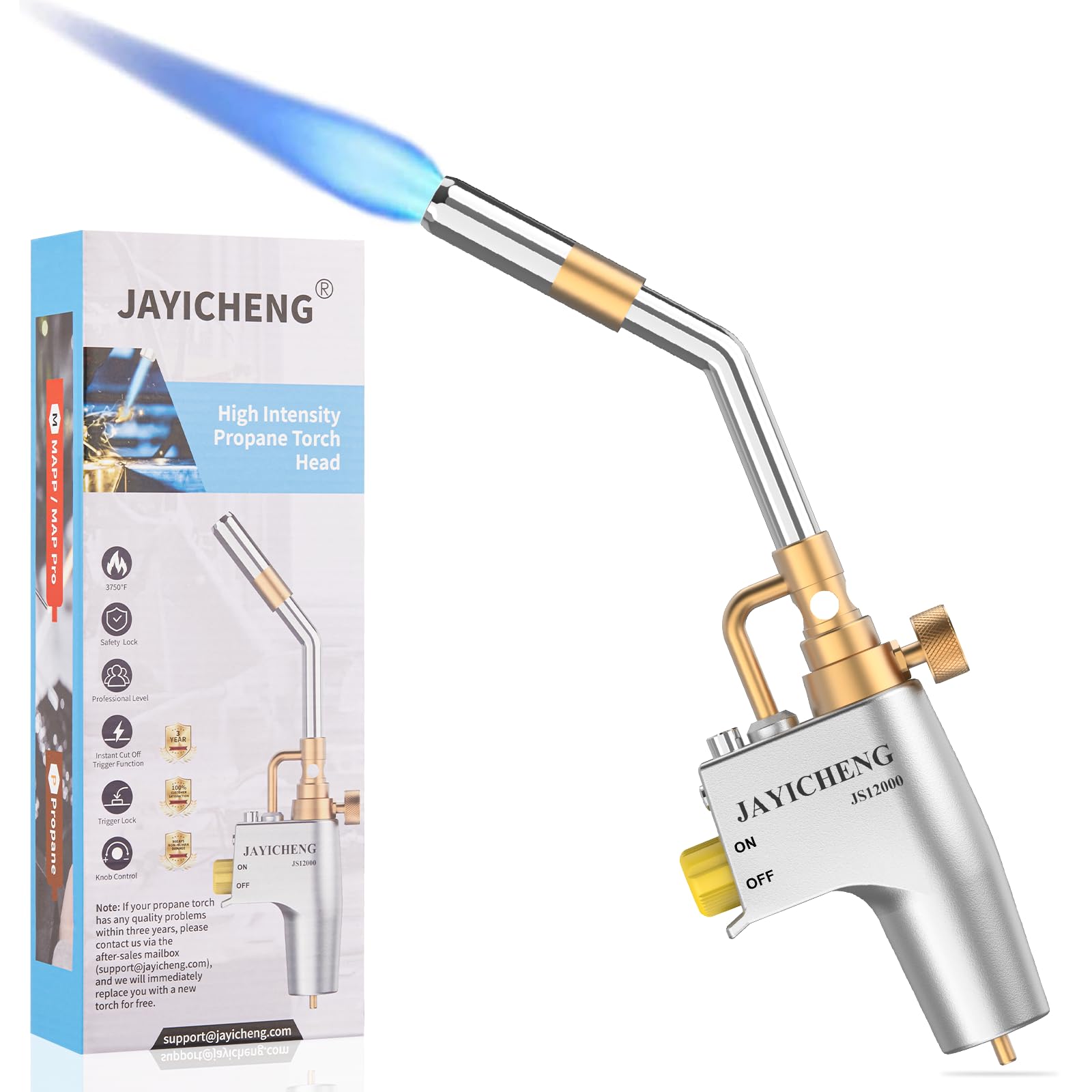 Photo 1 of Propane Torch Head,Trigger Start Mapp Gas Torch Head, JS12000 High Intensity Flame Welding Torch Head with Self Ignition and Flame Lock for Light Welding,Soldering,Brazing,Heating,Thawing and Cooking