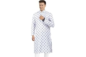 Chandrakala Slim Fit Printed Kurta for Men Cotton Long Sleeve Straight Tunic (MK114-P)