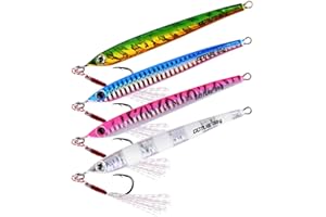 Goture Fishing Jigs Saltwater 60g-200g with Assist Hook, Glow Vertical Jigs, Speed Fast Lead Jig Sea Fishing Jigging Spoon Lures for Tuna, Salmon, Sailfish, Striped bass, Grouper Snapper, Kingfish