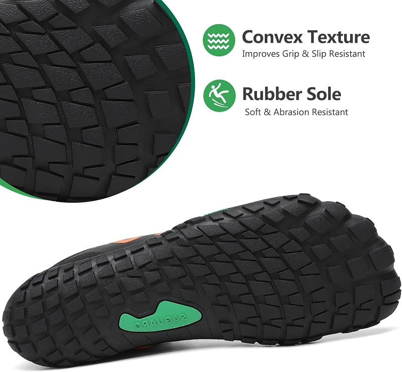 Barfußschuhe Herren Fitnessschuhe Damen Barfussschuhe Schnell Trocknend Traillaufschuhe Badeschuhe rutschfest Unisex Sommer Outdoor Kletterschuhe SchwarzOrange 46 EU