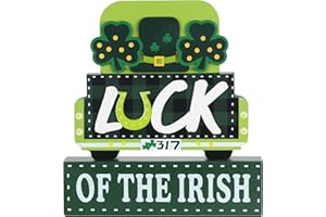 St Patricks Day Decorations, MEETYAMOR Green Truck St Patricks Day Decor, Shamrock Irish Hat Ornaments LUCK OF THE IRISH Sign Saint Patricks Day Decorations for the Home, Table, Mantel, Shelf