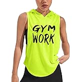 SweatyRocks Workout Tops for Women Letter Sleeveless Loose Sports Yoga Hooded Tank Tops