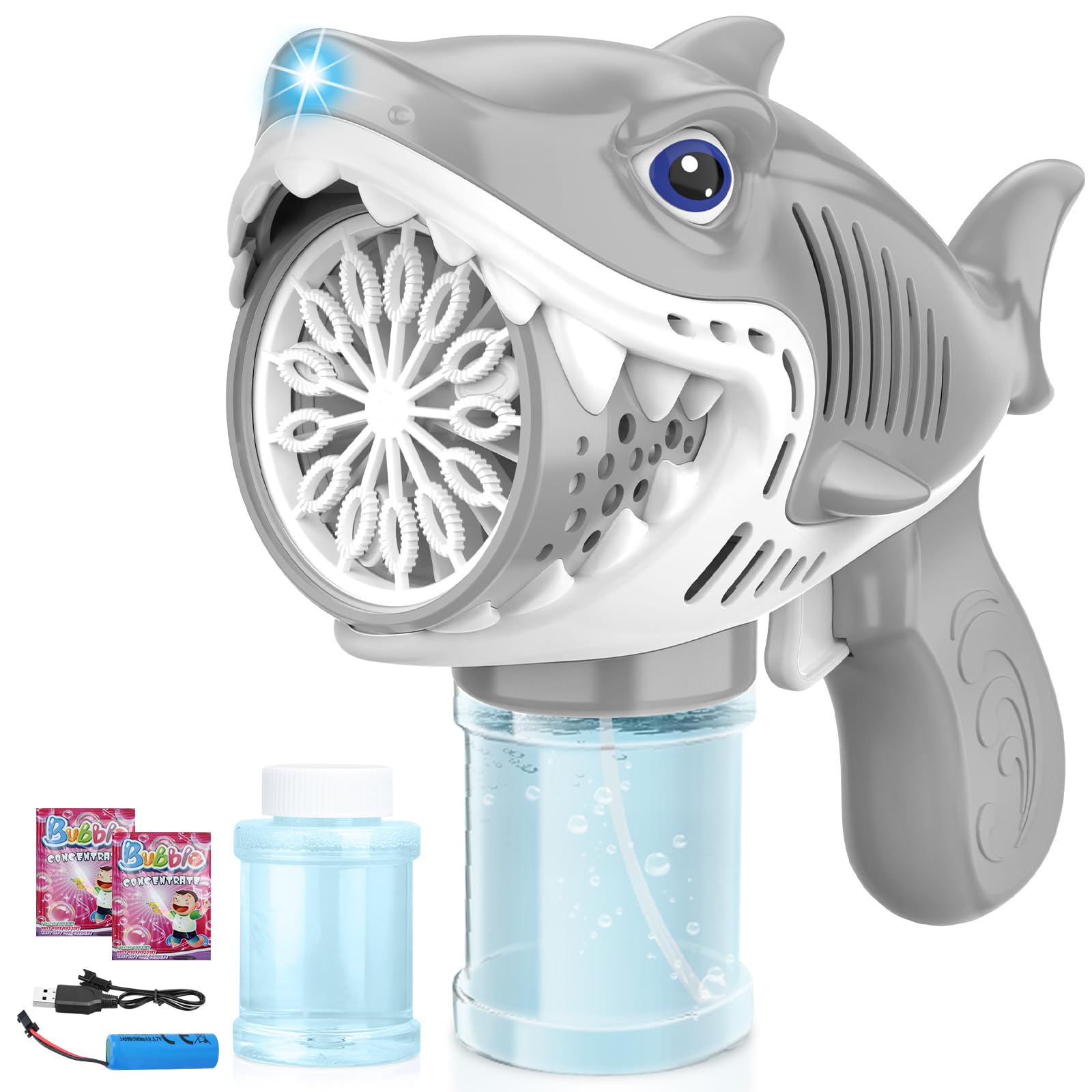 Aooess Toys for 3+ Year Old Boys: Automatic Bubble Machine Gun for Kids Gifts for Age 3 4 5 6 7 8 Year Old Children Bubble Blower Toys Birthday Party Presents Bubble Makers (Grey Shark)