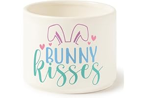 FoszaSzept Easter Bunny Candy Dish Cauldron, Rabbit Mini Ceramic Candy Bowl Tiered Tray Decor, Easter Snack Serving Bowl Table Wishes Accents for Party Birthday Home Kitchen Events (Bunny Kisses)