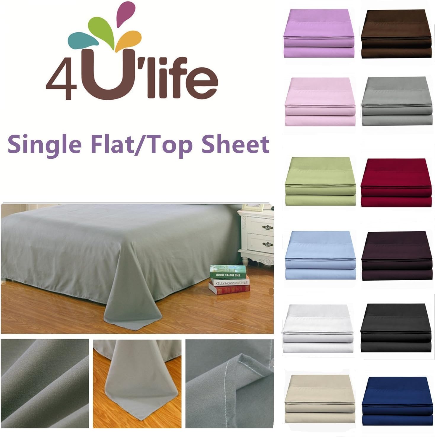 4U LIFE 2 Piece Flat Sheet, Ultra Soft and Comfortable Microfiber, Twin, White: Home & Kitchen