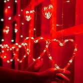 Efunly Valentines Day Decor Lights,138 LED 12-Heart-Shaped String Lights Waterproof,8 Modes Connetable 29V Plug in Curtain Lights for Kids Bedroom Wedding Party Valentines Day Decoration (Red)