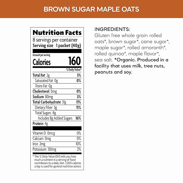 NATURE’S PATH ORGANIC BROWN SUGAR MAPLE INSTANT OATMEAL, 11.3 OZ (PACK OF 1), GLUTEN FREE, NON-GMO