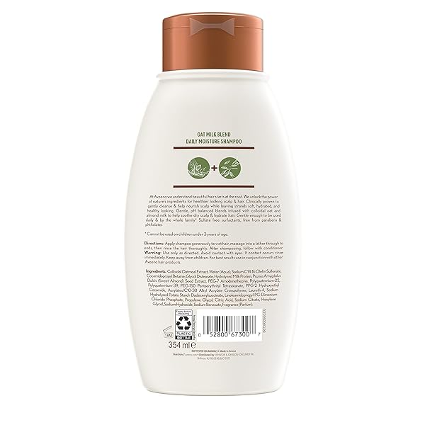 AVEENO FARM-FRESH OAT MILK SULFATE-FREE SHAMPOO WITH COLLOIDAL OATMEAL & ALMOND MILK, MOISTURIZING SHAMPOO FOR ALL HAIR TYPES, SAFE FOR COLOR-TREATED HAIR, PARABEN & DYE-FREE, 12 FL OZ