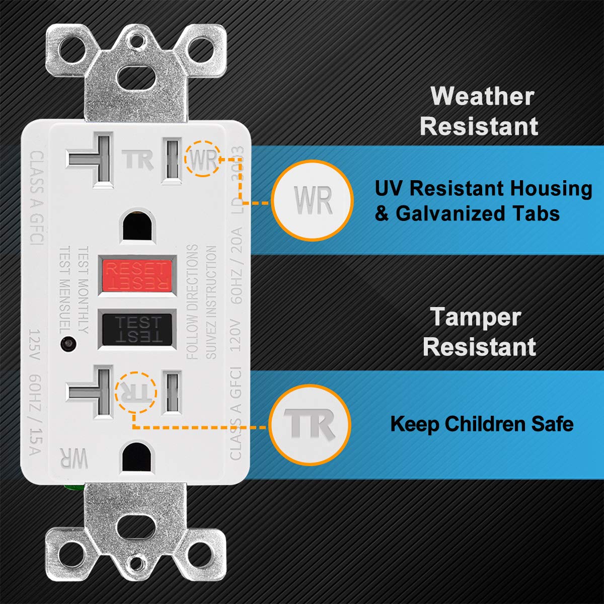 (10 Pack) UNIELE GFCI Receptacle Outlet, 20A/125V, Weather-Resistant (WR) & Tamper-Resistant(TR) Ground Fault Circuit Interrupter Outlets, Wallplate Included, White: Industrial & Scientific