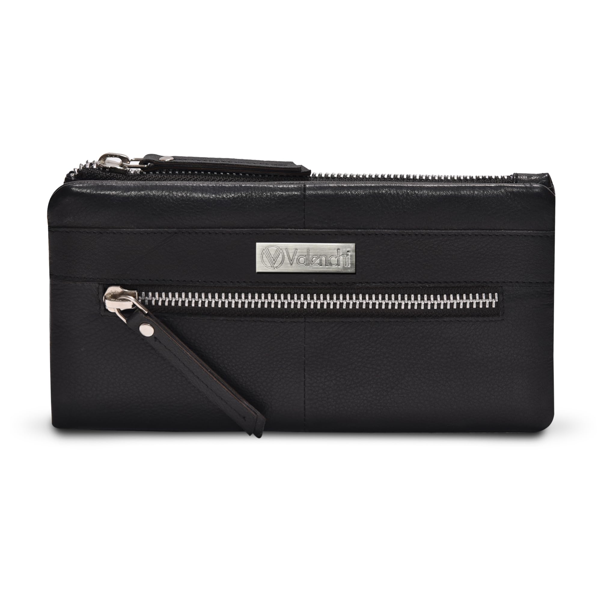 VALENCHI Women's Leather Wallet - RFID Blocking Wallet - Ladies Clutch Hand Purse With Card Holder Slots, Black Nappa LW02, Lw03