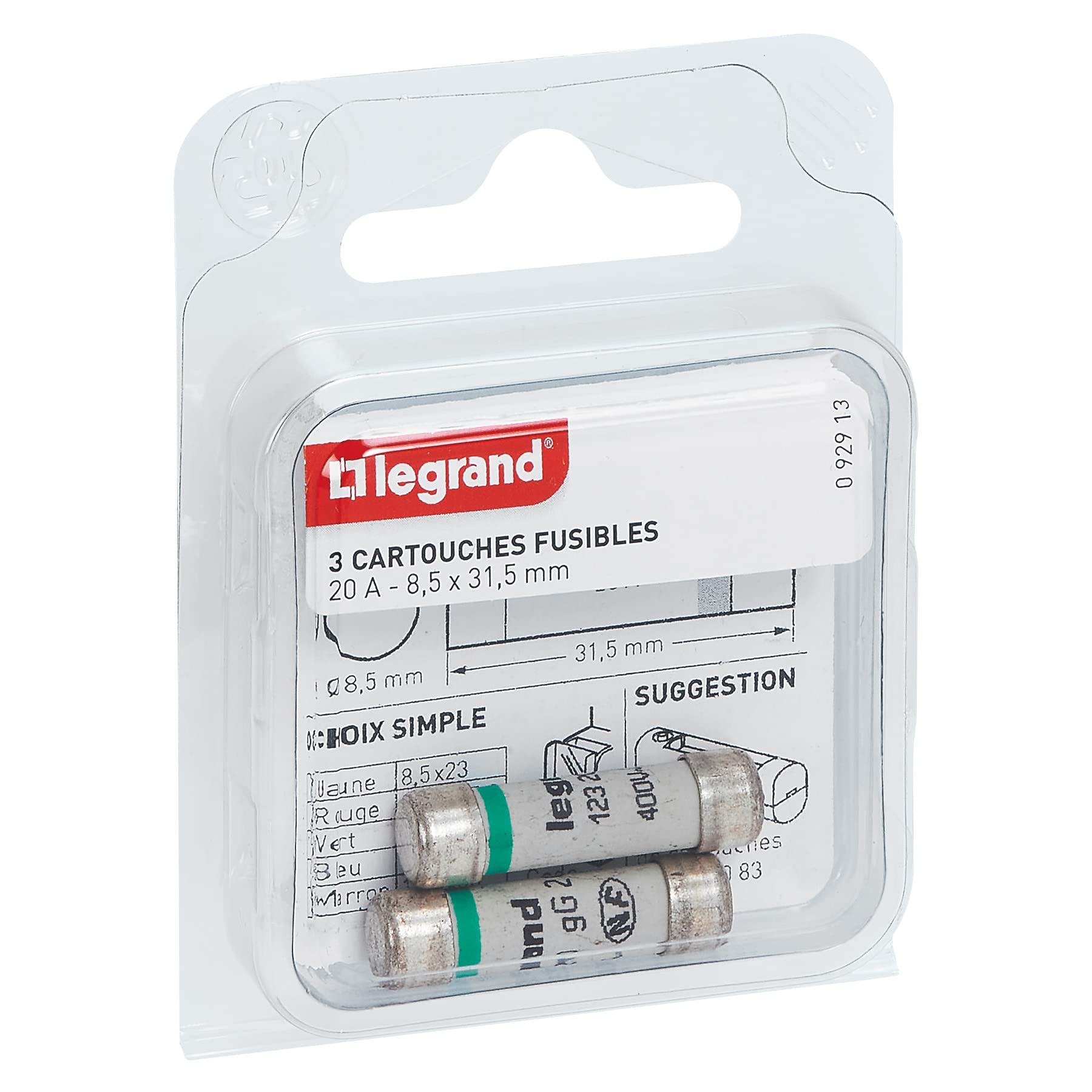 Legrand – Cartouche Fusible sans Témoin – 20 A – 4600 W