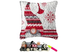 DL-YTG Latch Hook Kits Pillow Christmas Hat Crochet Yarn Cushion Colour Pre-Printed Canvas Rug Needlework DIY Pillowcase Hook and Latch Kit Home Arts Crafts Sofa Decoration 42x42cm/16X16inch