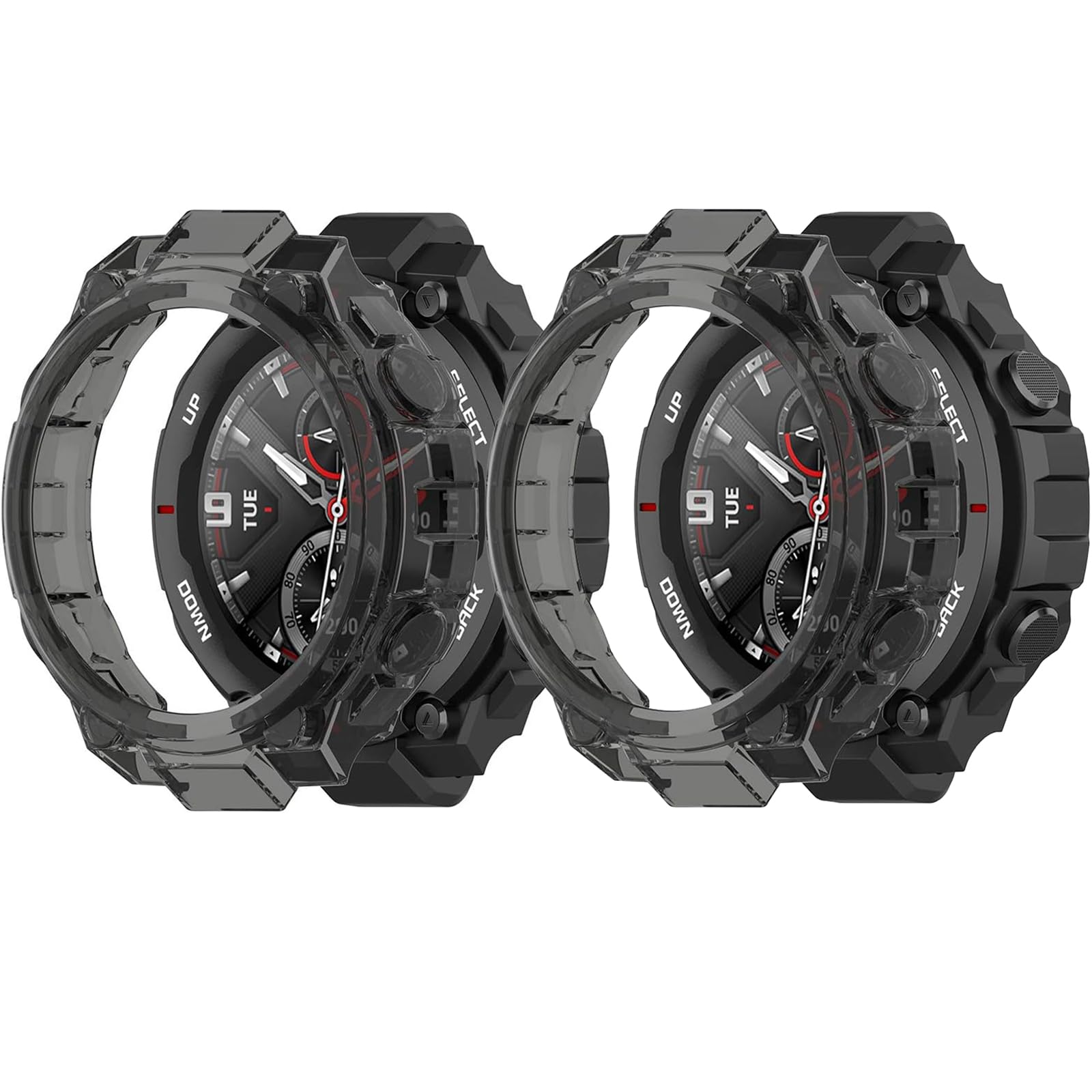 Niboow Case [2 Pack] Compatible with Amazfit T-Rex/T-Rex Pro, Flexible TPU Shockproof Scratch Proof Cover Case - Black + Black