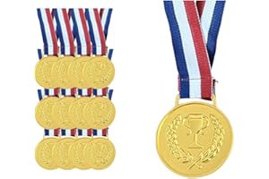 Fintoriel Gold Medals with Ribbons, 12 Pack Metal Award Medals for Kids and Students, Classroom Rewards for Teachers, School Competitions, Sports Events, and Family Party Games