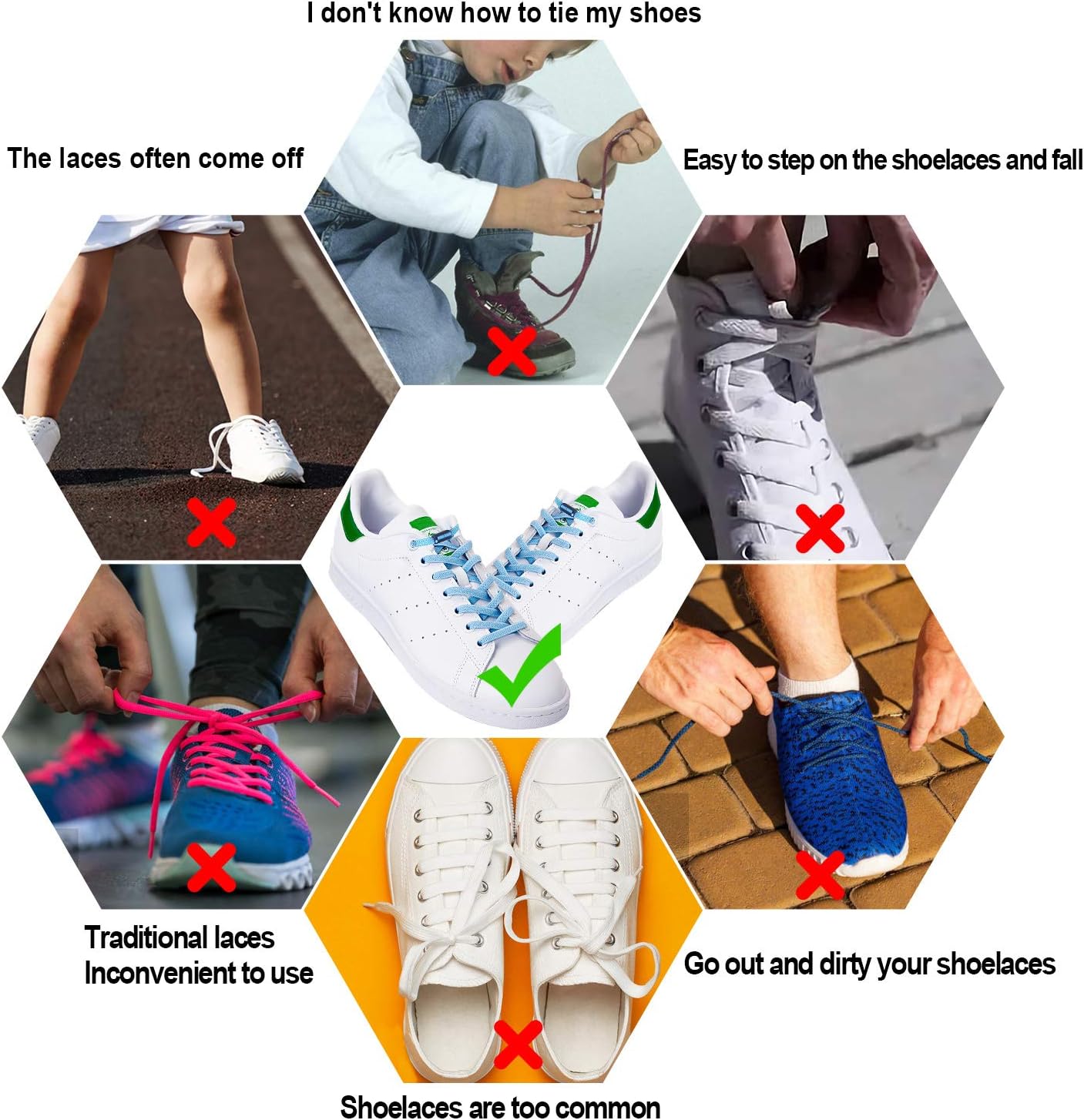 DECYOOL 6 Pairs No Tie Shoe Laces Elastic Tieless Shoelaces, One Size Fits All Adult & Kids: Sports & Outdoors