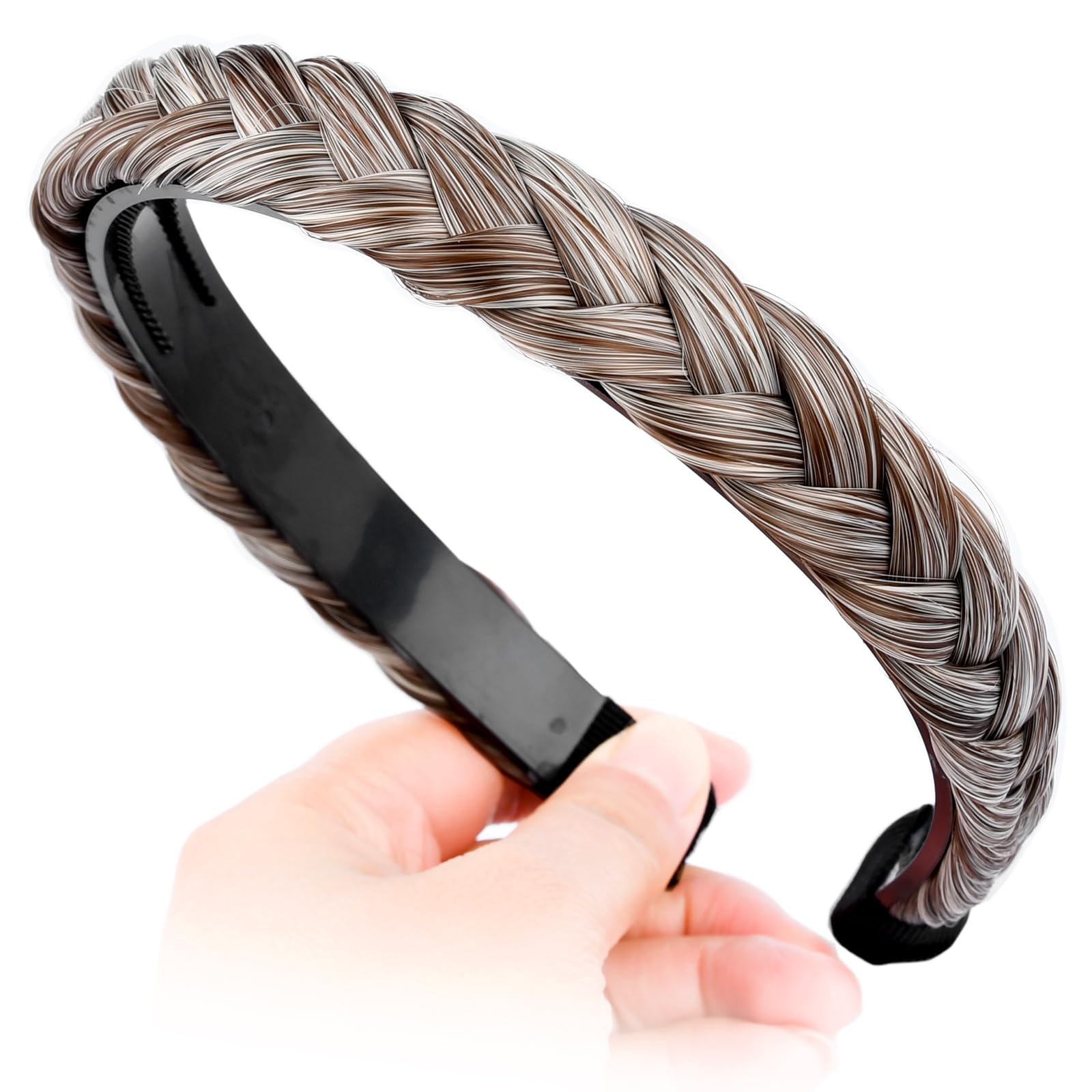 Gledola Braided Headband With Teeth Braids Hairband With Tooth Synthetic Hair Band Plaited Hairband For Women (White Gray Brown) — image 1