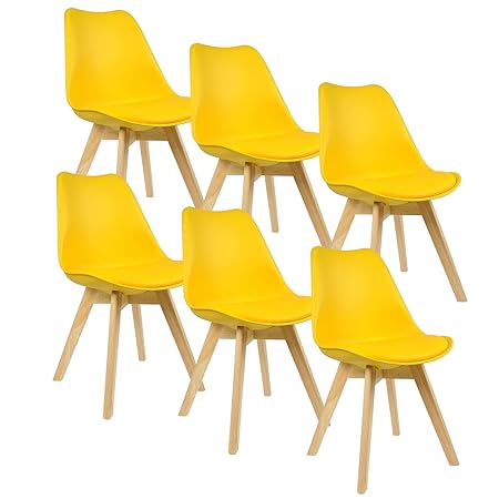WOLTU® 6er Set Esszimmerstühle Küchenstuhl Design Stuhl Esszimmerstuhl Kunstleder Holz Gelb BH29gb-6