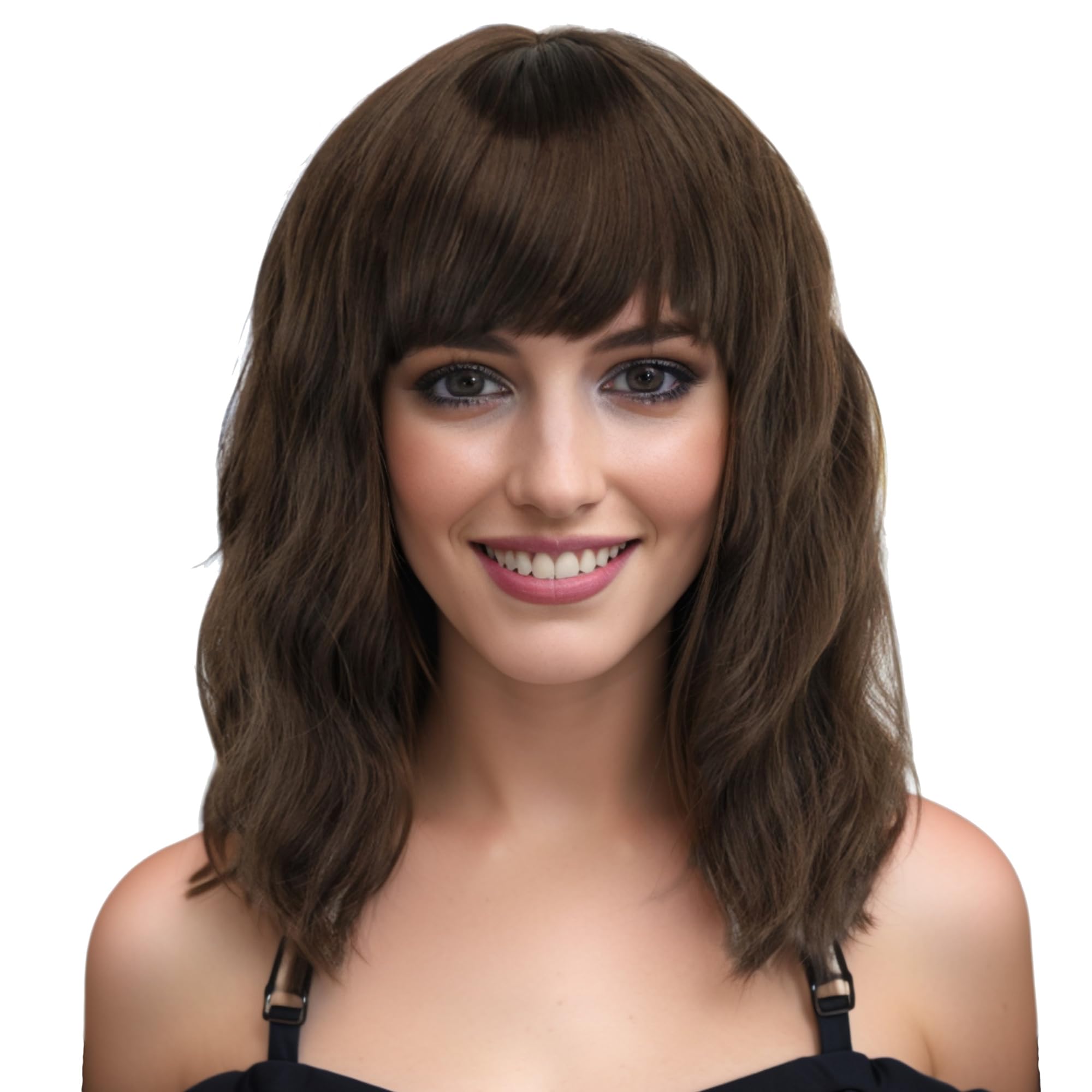 IMISSU Short Kinky Curly Wig Afro Hair Cosplay Wigs with Bangs Costume Headwear for Women (Brown)