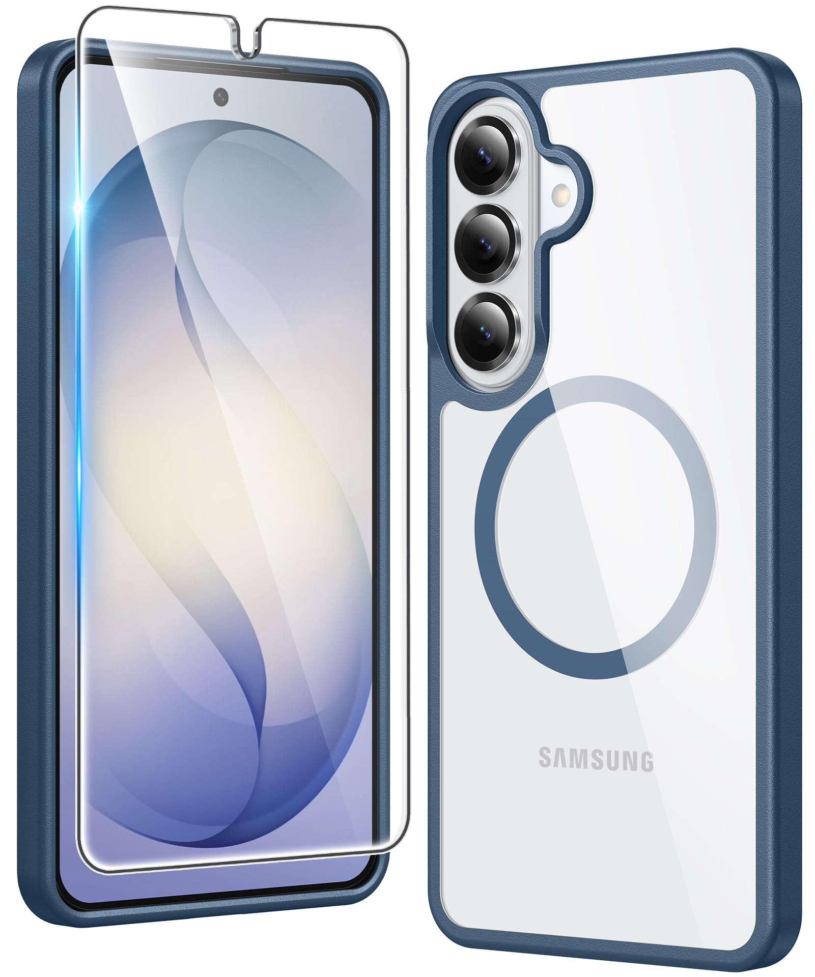 Photo 1 of FNTCASE for Samsung Galaxy S26-Plus Case: Clear Magnetic Phone Cases with Screen Protector Compatible with Magsafe Slim Anti Yellowing Shockproof Protective Transparent Cover (Blue Magnetic)