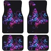 MAGIFUN Purple Butterfly Car Floor Mat for Women Auto Front & Rear Car Carpets Mats Full Set of 4 Pcs, Non Slip Auto Floor Protection Pads Universal Fit, Boho Purple Butterfly Car Accessories, Black