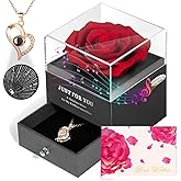 ADDWel Preserved Rose Gifts for Her Valentines Day – Romantic Eternal Rose with I Love You Necklace and You are My Sunshine Music Box for Women Perfect for Girlfriend Wife on Birthday Anniversary