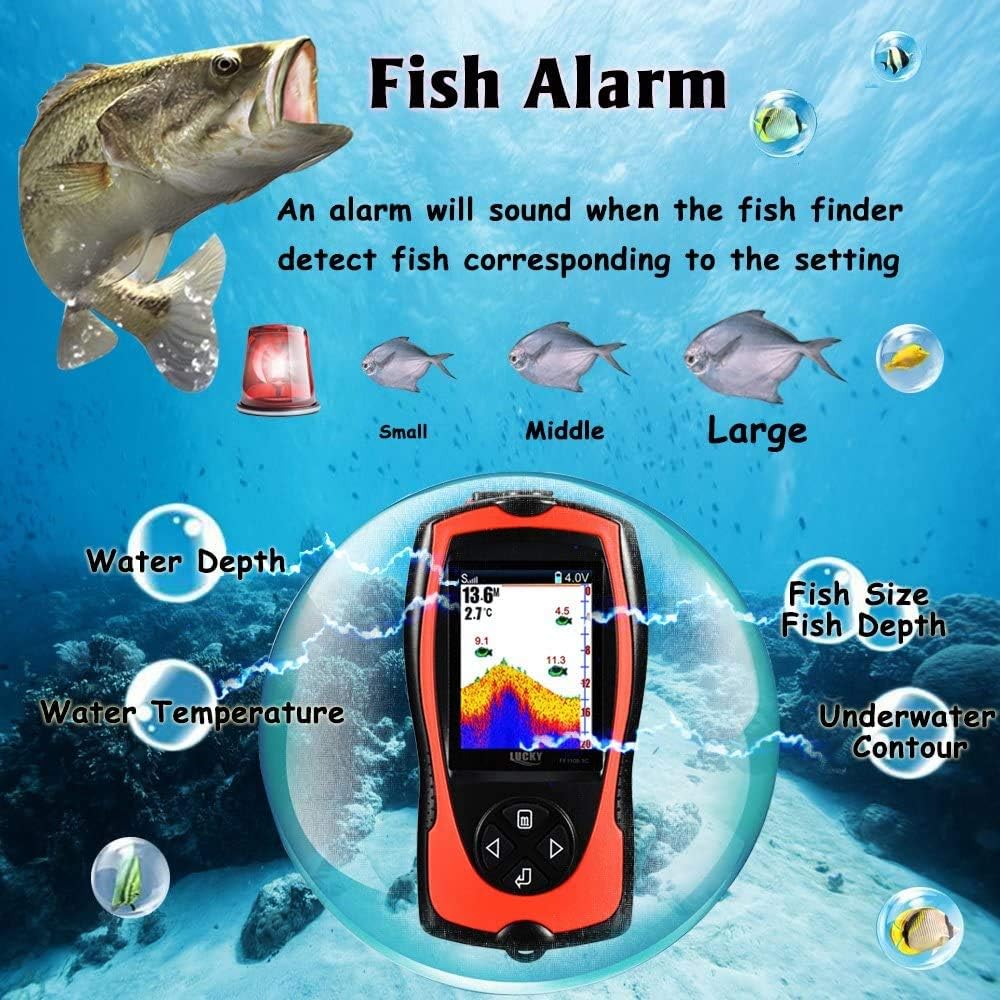 LUCKY Portable Fish Finder Transducer Sonar Sensor 147 Feet Water Depth Finder LCD Screen Echo Sounder Fishfinder with Fish Attractive Lamp for Ice Fishing Sea Fishing: Sports & Outdoors