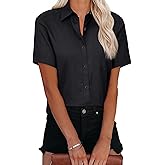 Womens Short Sleeve Button Down Shirts Stretch Oxford Shirts Cotton Dress Shirt Collared Blouse Formal Work Tunic Tops