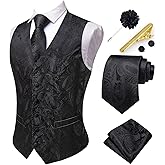 Hi-Tie Men's Suit Vest Business Formal Waistcoat Paisley Jacquard Tie Suit Waistcoat Set for Wedding Party