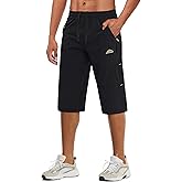 MAGCOMSEN Men's Capri Shorts Quick Dry Below Knee 3/4 Capri Pants with Zipper Pockets for Workout Running Training Summer