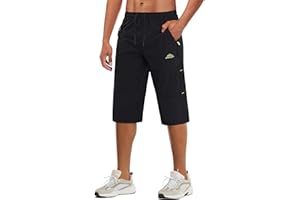 MAGCOMSEN Men's Capri Shorts Quick Dry Below Knee 3/4 Capri Pants with Zipper Pockets for Workout Running Training Summer