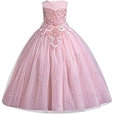 IDOPIP Sequin Flower Girl Dress for Kids Wedding Bridesmaid Pageant Party Formal Long Gown Princess Communion Tulle Dresses