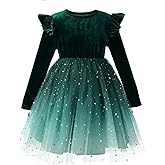 Hvididan Toddler Girl Tutu Dress Long Sleeve Star Sequin Bowknot Velvet Party Tulle Dresses Princess Birthday for 2-8 Y