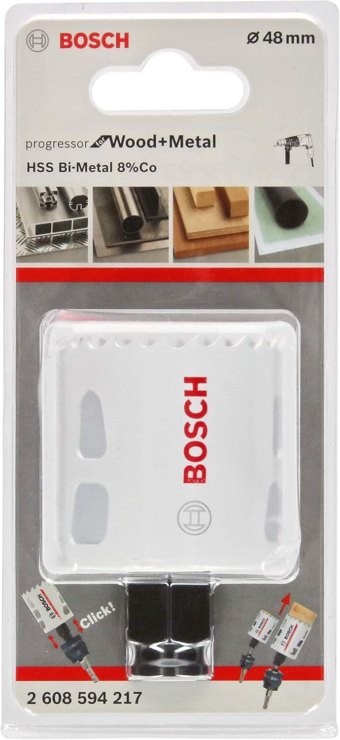 BOSCH Bi-Metal Hole Saw (for Wood and Metals 8% Cobalt Alloy, Progressive Tooth Design, diameter 48 mm, Accessory Drills)