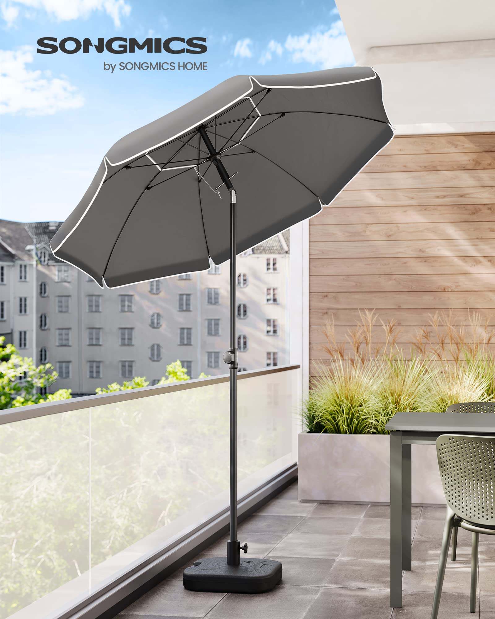 SONGMICS Sonnenschirm 160 cm, Sonnenschutz, UPF 50+, Strandschirm, beidseitig um 30° knickbar, höhenverstellbar, mit Tragetasche, für Balkon, Garten, Terrasse, Strand, ohne Ständer, grau GPU060G01 2