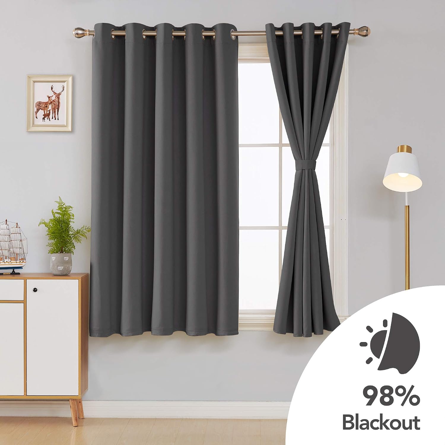 Deconovo Window Decoration Super Soft Thermal Insulated Eyelet Blackout Curtains for Bedroom 66 x 54 Drop Inch Dark Grey 2 Panels - Image 3