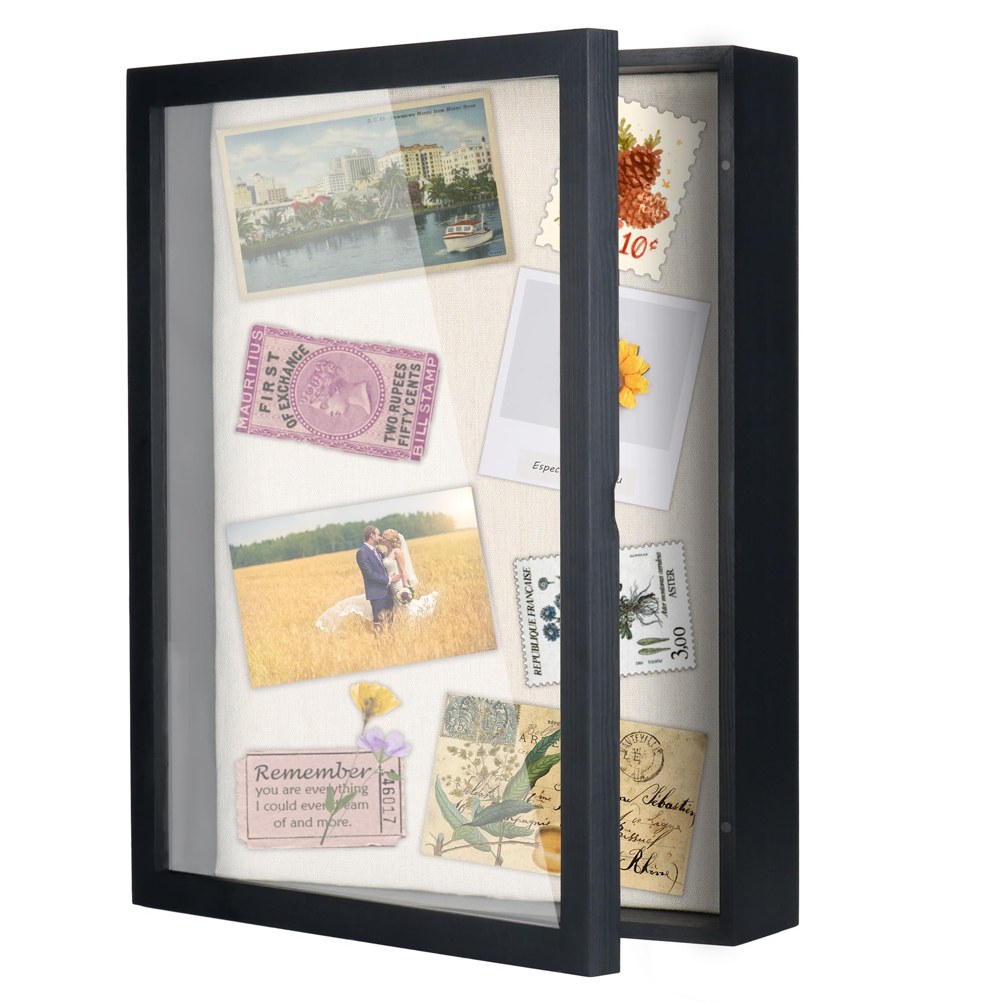 Photo 1 of 11 x 14 Shadow Box Frame, Large Shadow Boxes Display Cases, Picture Flower Frames, Black Memorial Deep Shadow Box with Linen Back & Push Pins for Wall, Tabletop