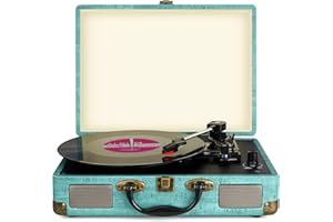 KEDOK Vinyl Suitcase Record Player Bluetooth Turntable with Built-in Speaker, 3 Speed Belt Drive Phonograph Belt Drive Suitcase Vinyl Record Player