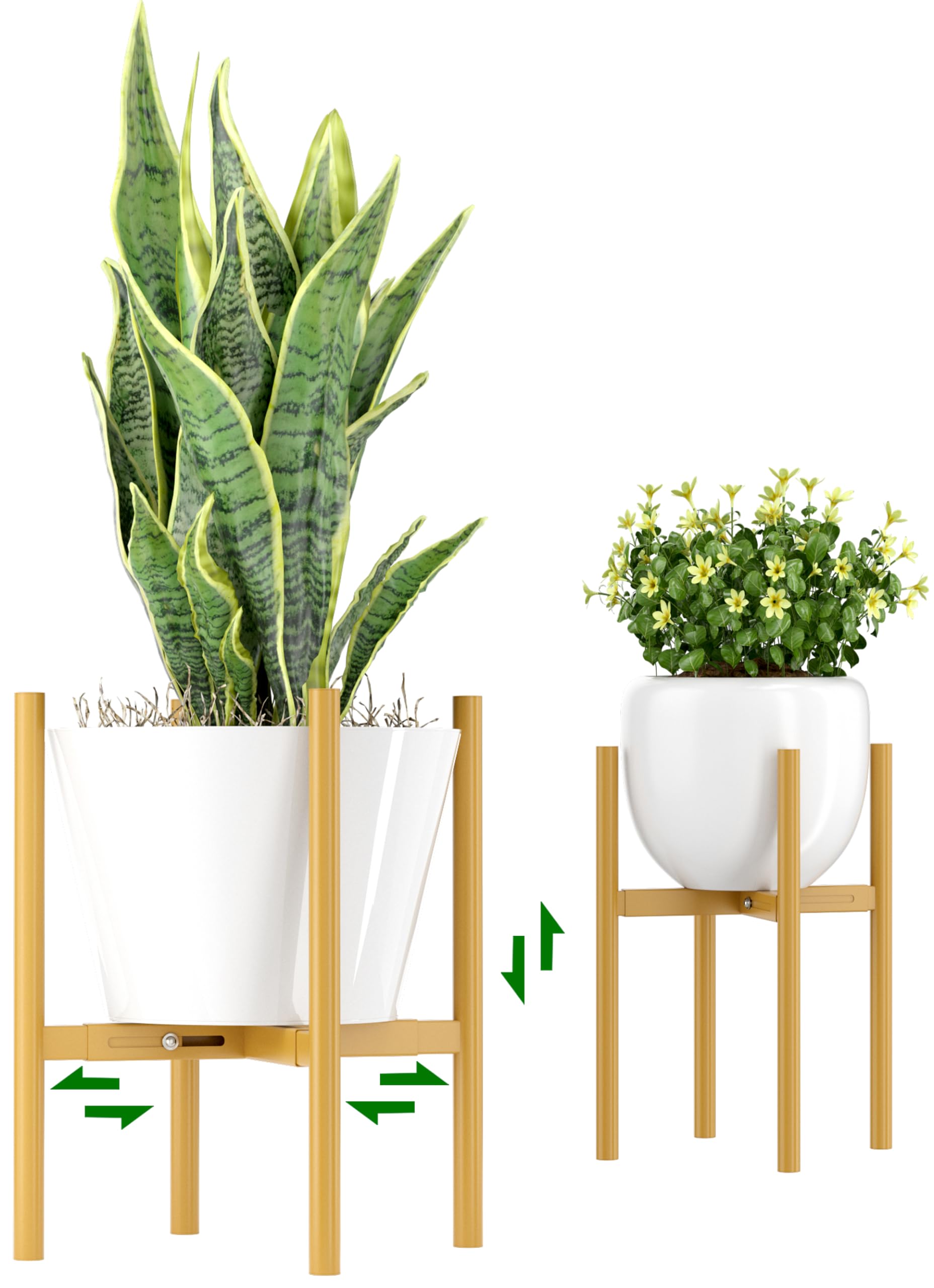 EKNITEY Adjustable Plant Pot Stand: Indoor Outdoor Modern Flower Holder Metal Plant Rack Organizer Planter Stand for Garden Patio Corner Bathroom Living Room Balcony Home Office (Gold)