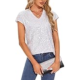 LADI TREND Women's Sparkly Sequin Tops Cap Sleeve Glitter Dressy Blouses V-Neck Club Party Tops