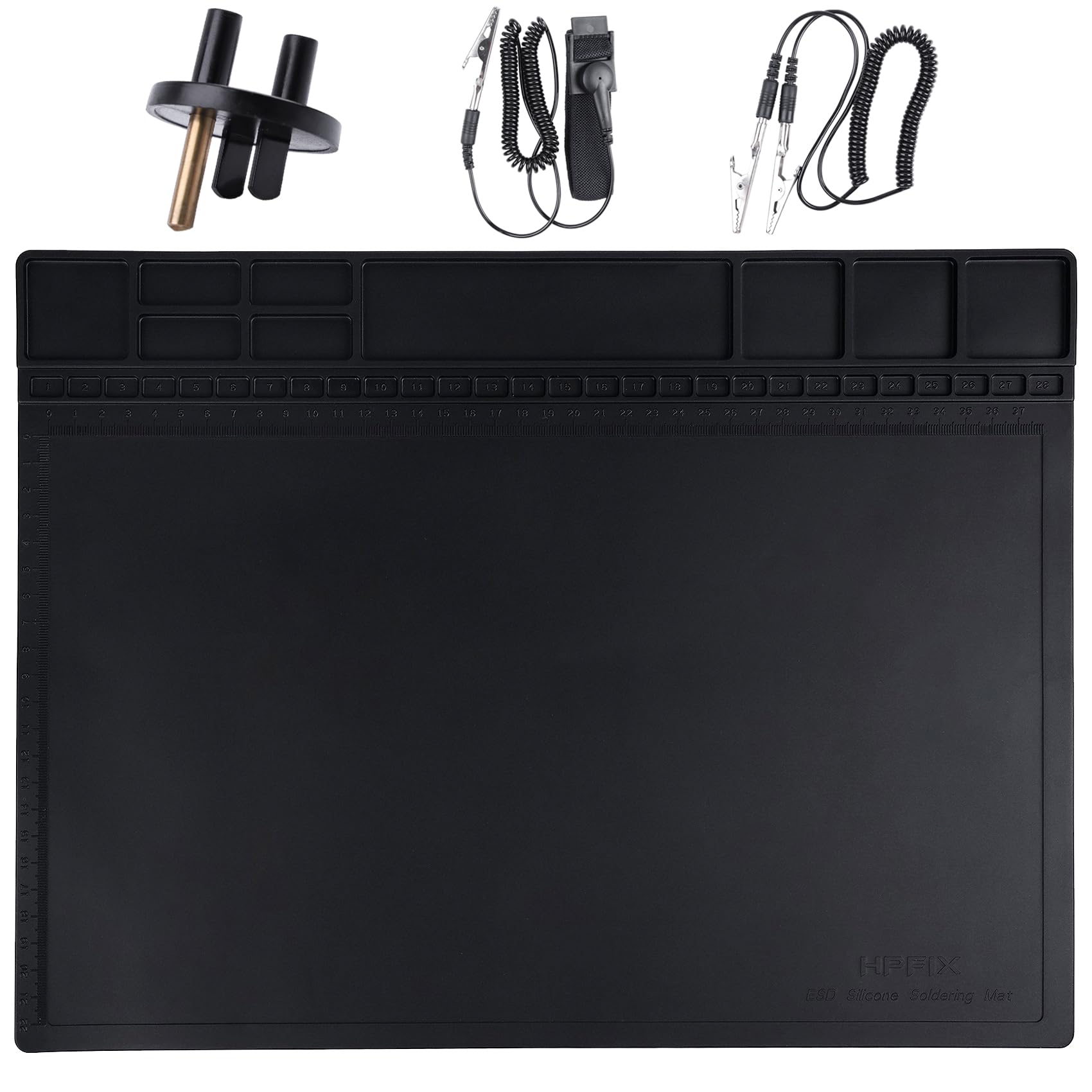 HPFIX Anti Static Mat ESD Safe for iPad, iMac, Laptop,Computer, Cellphone Repair, Soldering Mat Heat Resistant with ESD Wristband, Grounding Wire 15.9” x 12” Black