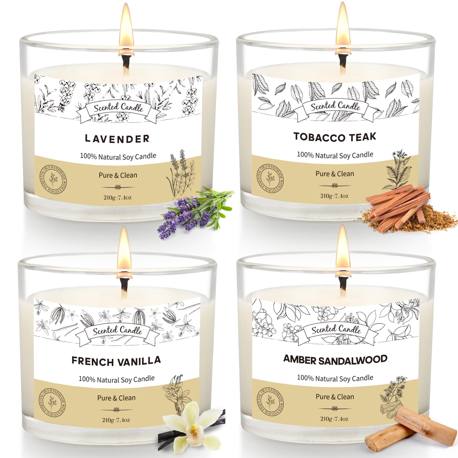 Scented Candles Set with Natural Soy (Soy Wax)