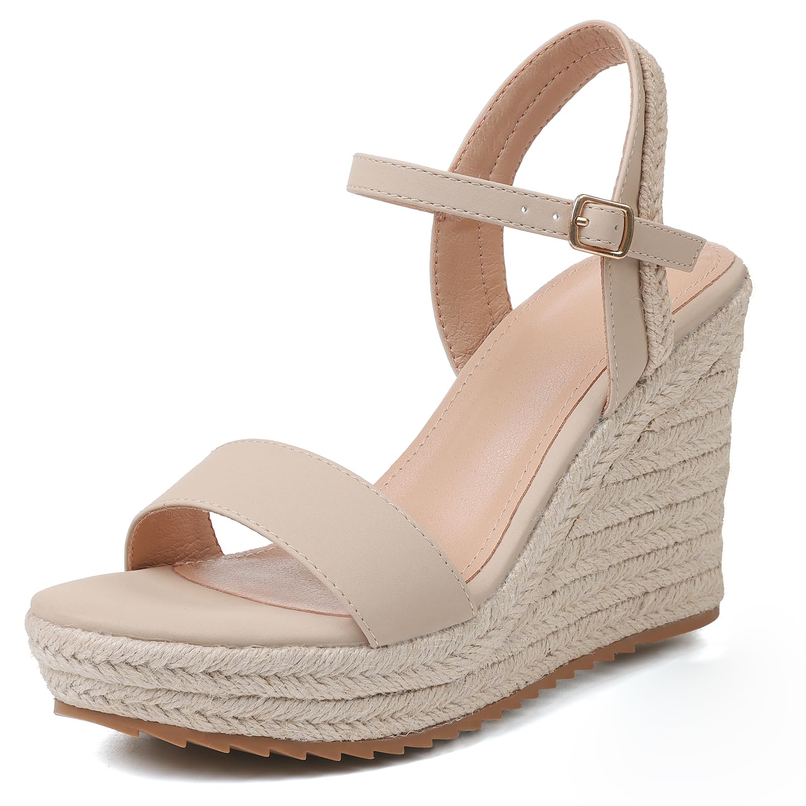 mikarka Women's Espadrille Wedge Sandals: Ankle Strap Platform Open Toe Wedges - Stylish High Heel Dressy Summer Wedges for Women, Inspired by Espadrilles Nude Nubuck Size 10 Image