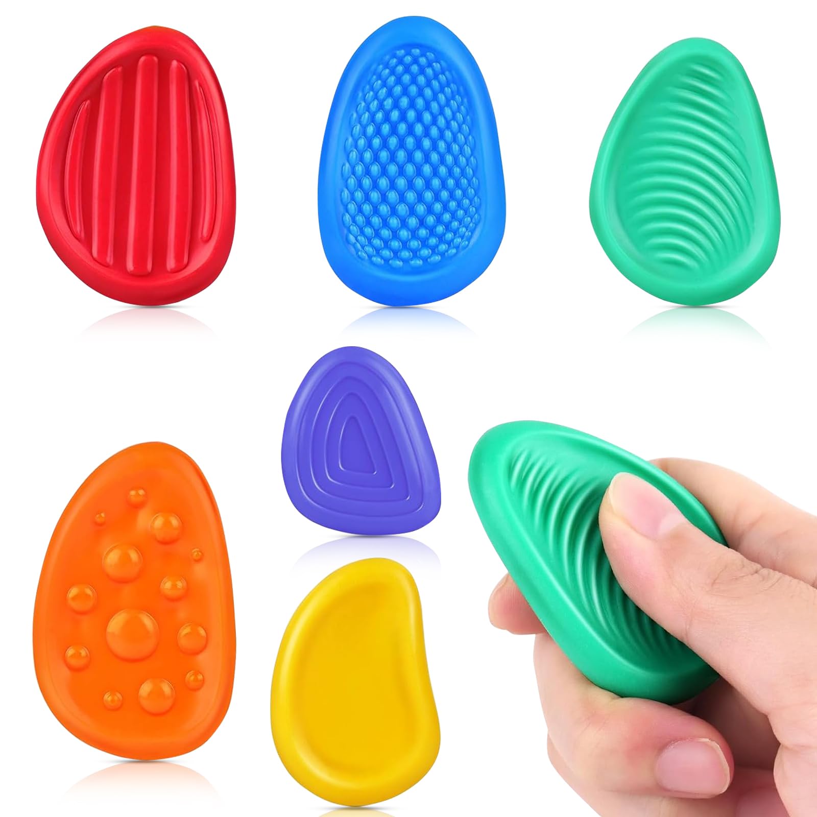 Fidget Toys Sensory Stone for Kids:Textured Soft Worry Stone for Autism Kids Calming - Fidget Stress Toys for Students Anxiety Relief -Social Emotional Feelings Toys-Texture Sensory Fidget Toy(6Pcs)
