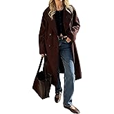 Cazaddi Women's Winter Long Pea Coat Notch Lapel Double Breasted Wool Blend Trench Coat Brown Large