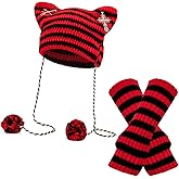 Homiton Crochet Hats for Women, Cat Beanie Y2K Beanies Grunge Accessories with Arm Warmers Slouchy Beanies for Women