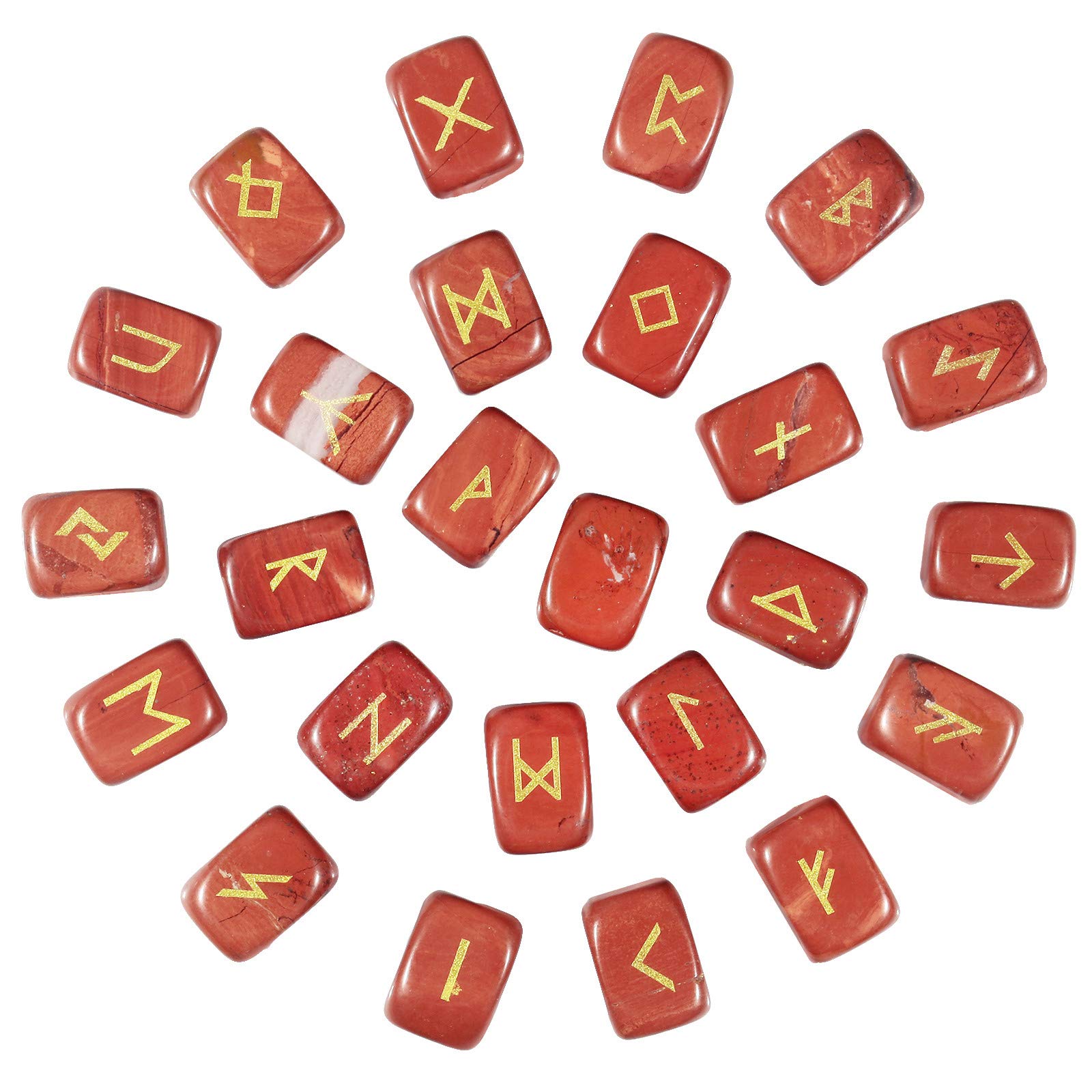 Nupuyai Natural Red Jasper Rune Stones Set Polished Witches Crystal with Engraved Elder Futhark Runic Alphabet for Meditation Divination Healing
