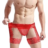 BLESO Mens Lace Sexy Underwear Boxer Briefs Pouch Lingerie for Men Femboy Bikini Briefs Crossdress Sissy Low Rise Panties