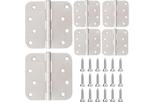Brushed Nickle Door Hinges,3 Pack Exterior Hinges Doors,4x4 Inch Silver Hinge for Interior Doors 5/8" Rounded Radius Corners 