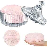 Rolzchoy Large Body Powder Puff and Container - 6 Inch Oversize Dust Puffs with Crystal Glass Case for Women, Soft & Fluffy I