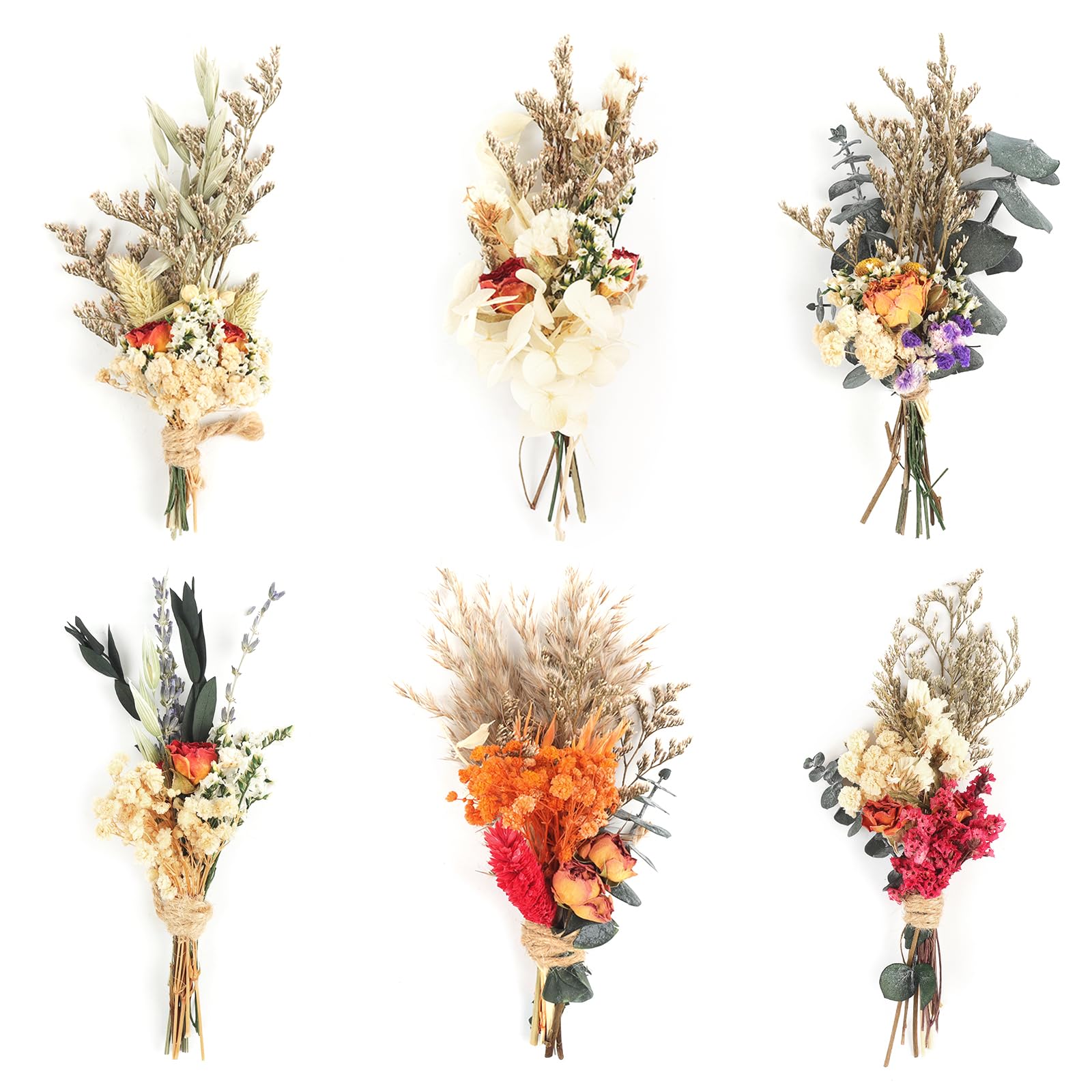 6PCS Mini Boho Dried Flower Bouquet Dried Flowers Small Bouquets Mini Natural Real Plants for Wedding Table Centerpieces Gift Box Cake Bottle Decor Home Vase Decorations DIY Craft(08)